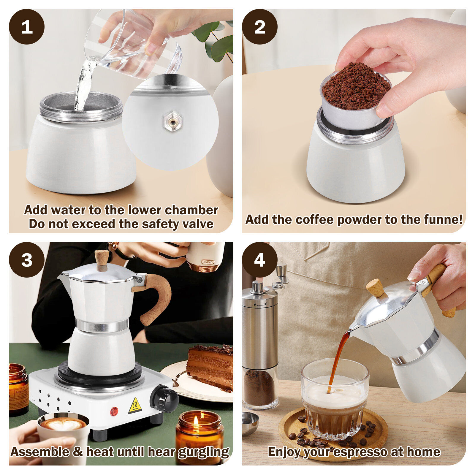 CJC Moka Pot Kit Italian Coffee Maker 3 cup/5 OZ Coffee Pot Stovetop Espresso Maker Manual Cuban Coffee Percolator for Cappuccino or Latte