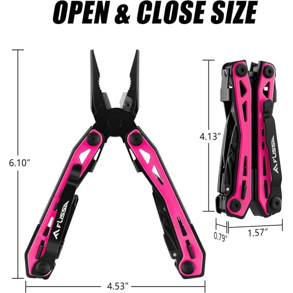 DASAW-16-in-1 Pink Multi Tool Pliers, Gift for Father, Stainless Steel EDC Multitool with Pocket Knife, Belt Clip and Oxford Pouch, for Camping Survival Outdoor Activities