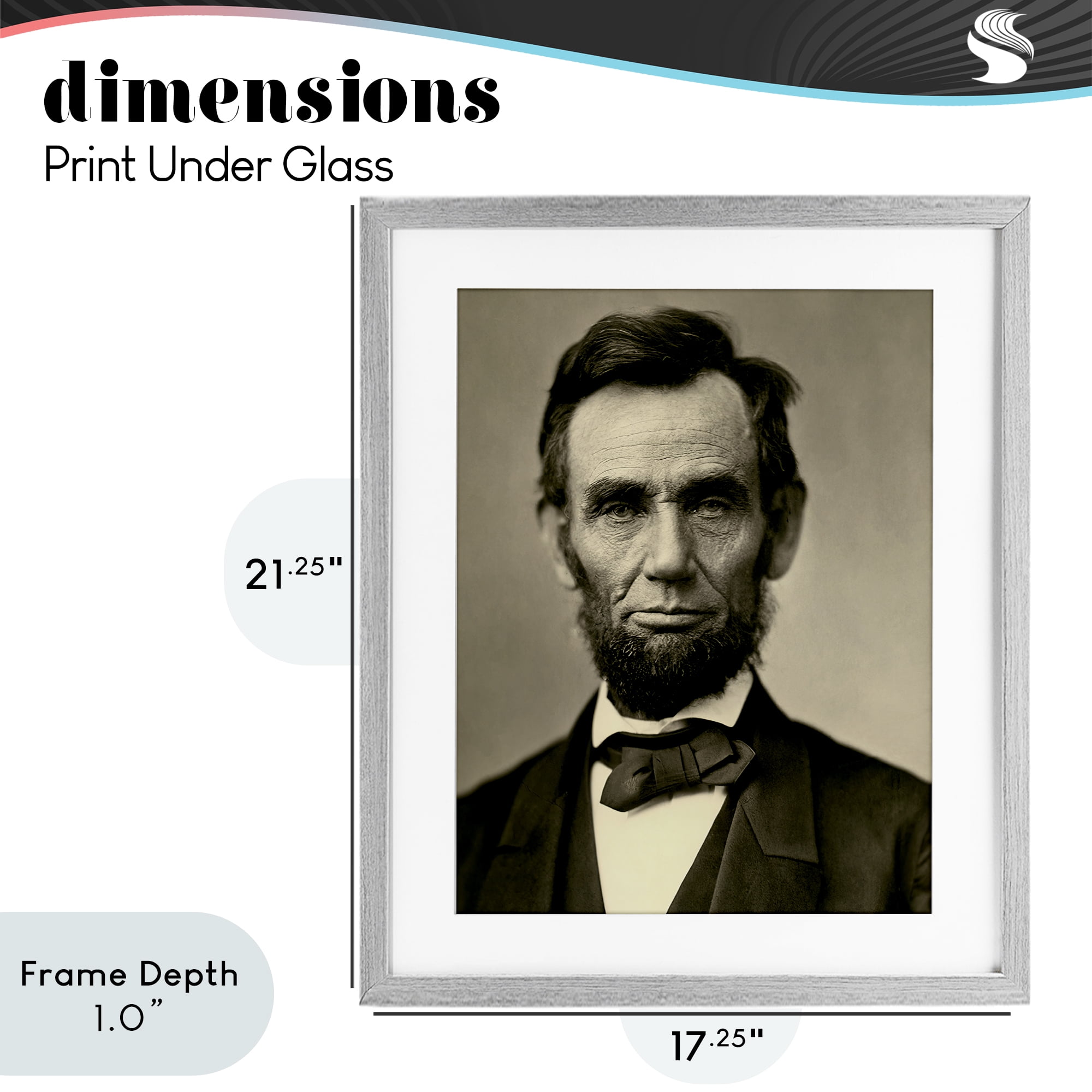 Stupell Industries Iconic Lincoln Portrait Gray Framed Print Under Glass, design by Alexander Gardner