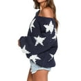 thumbnail image 2 of Women'S Star Pattern V-Neck Batwing Sleeve Off-Shoulder Casual Sweater Pullover Dark Blue L, 2 of 9