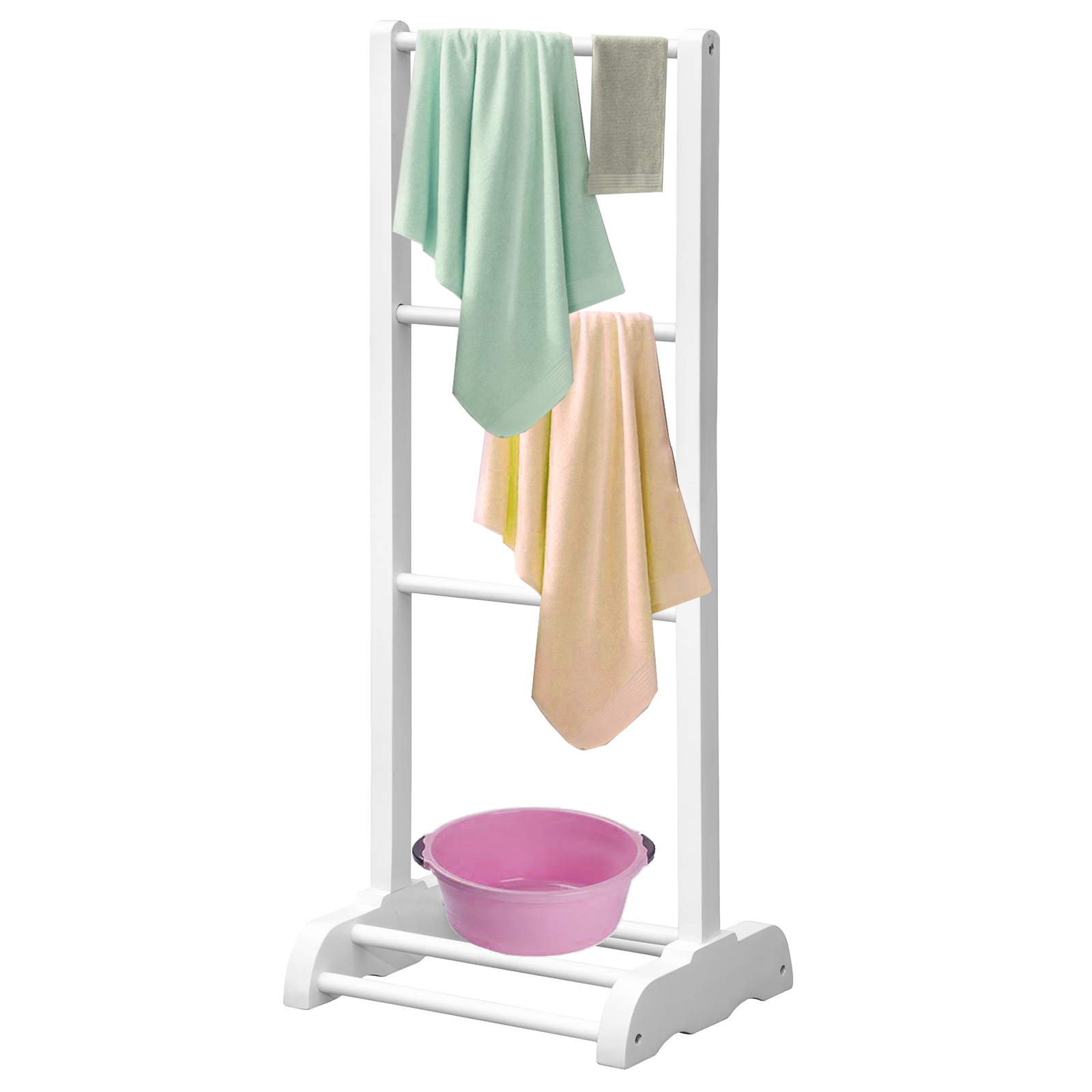 Freestanding Towel Rack, Solid Wood Hand Towel Drying Rack White