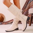 thumbnail image 6 of Taqqpue Women Boots Women's Fashionable And Casual Winter Long Boots Solid Color Round Toe Side Front Lace-Up Heel Low Heel Knee-High Boots for Women, 6 of 9