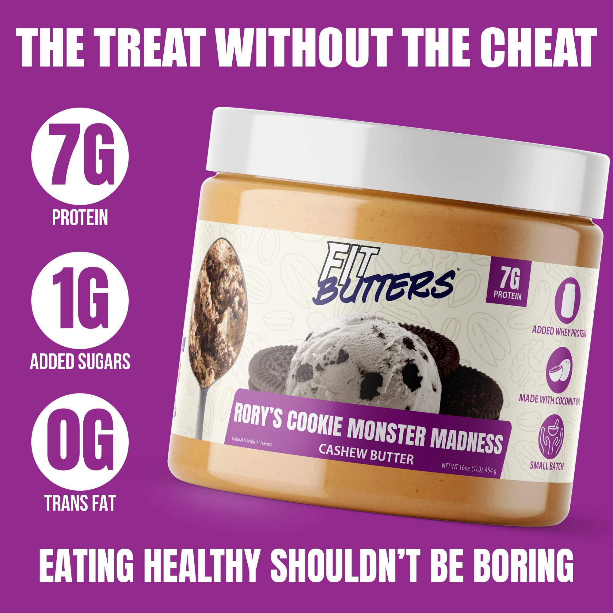 FIt Butters Rory's Cookie Monster Madness (Cookies & Cream Cashew Butter)