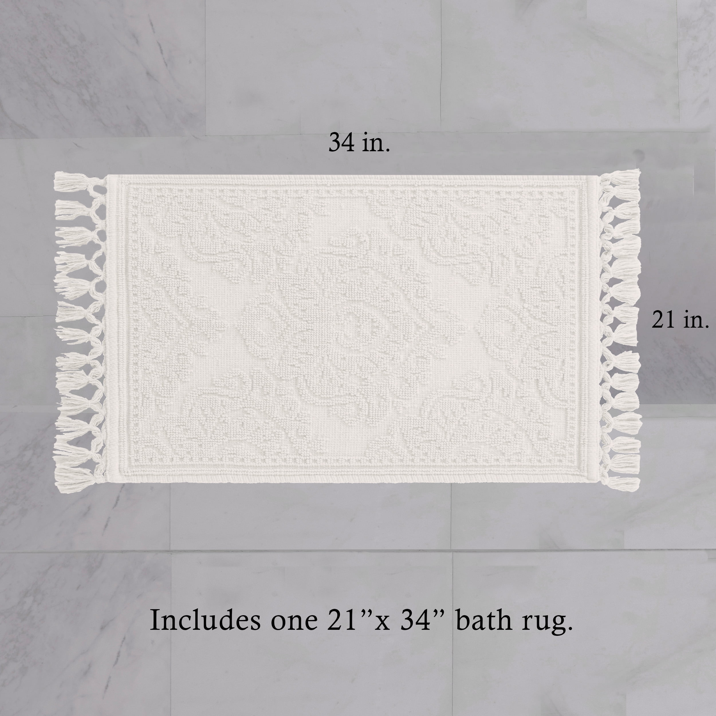 Jean Pierre Ricardo Cotton Fringe 21 x 34 in. Bath Rug, White