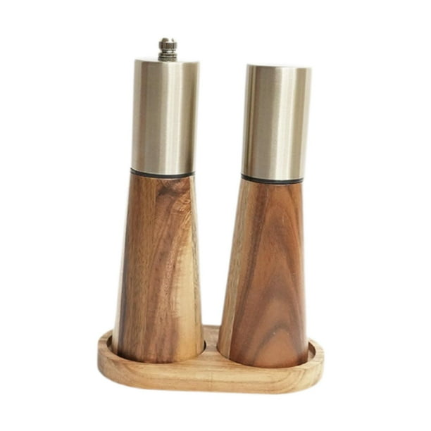 Juego de molinillo de sal y pimienta, herramienta para moler especias, condimentos de cocina, moler madera, pimienta Con bandeja
