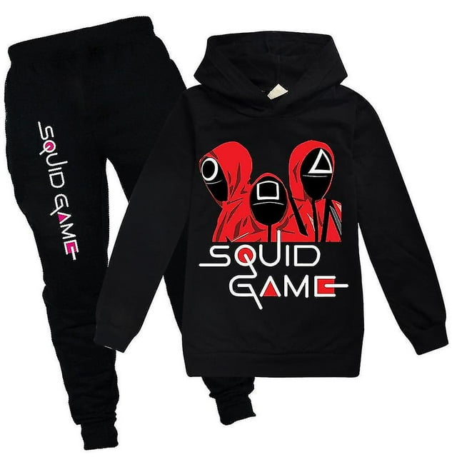 Squid Game Kids Sport Chándal Conjunto Sudadera con capucha Pantalones Traje Ropa ABlack13-14 Años
