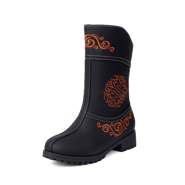 Daznico Bottes à Tige Grand pour Femmes, Bottes pour Femmes d'Automne et d'Hiver Rétro Brodées à Talon Épais, Bottines Courtes Style Cowboy à Talon Moyen, Bottes Cowboy pour Femmes, Taille 9
