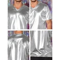 thumbnail image 6 of INSPIRE CHIC Men's Metallic Shiny Nightclub Short Sleeve Party Disco T-Shirt XL Bright Silver, 6 of 6