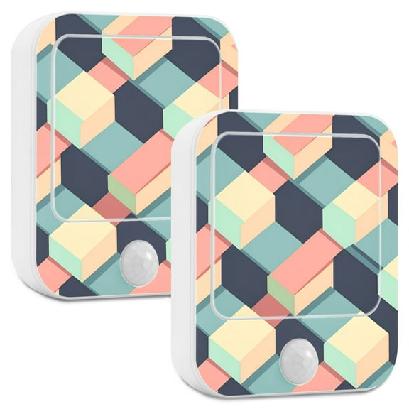 Yayeee 2-Pack Plug in LED Night Lights with Light Sensors Motion Detectors, Pink Cubes