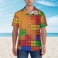 thumbnail image 2 of Susaid Colorful Building Blocks A Print Short Sleeve Shirts Button Down Casual Shirts Summer Beach Aloha Button Down Short Sleeve for Men ,Small, 2 of 7
