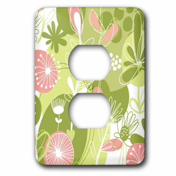 3dRose, Pink and Green Floral, 2 plug outlet cover