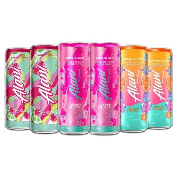 Alani Nu Sugar Free Energy Drinks Variety Pack, Pink Slush, orange kiss, cherry twist, Low - Calorie, Energy Boost Drinks 12 oz (Pack Of 6)