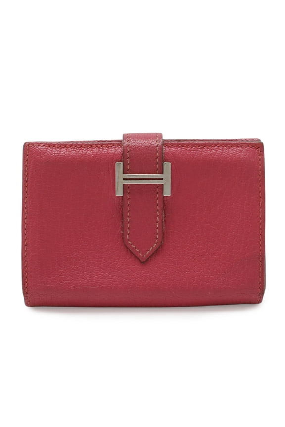 Pre-Owned HERMES Bearn business card holder/card case, Chevre leather, fuchsia pink, L stamp