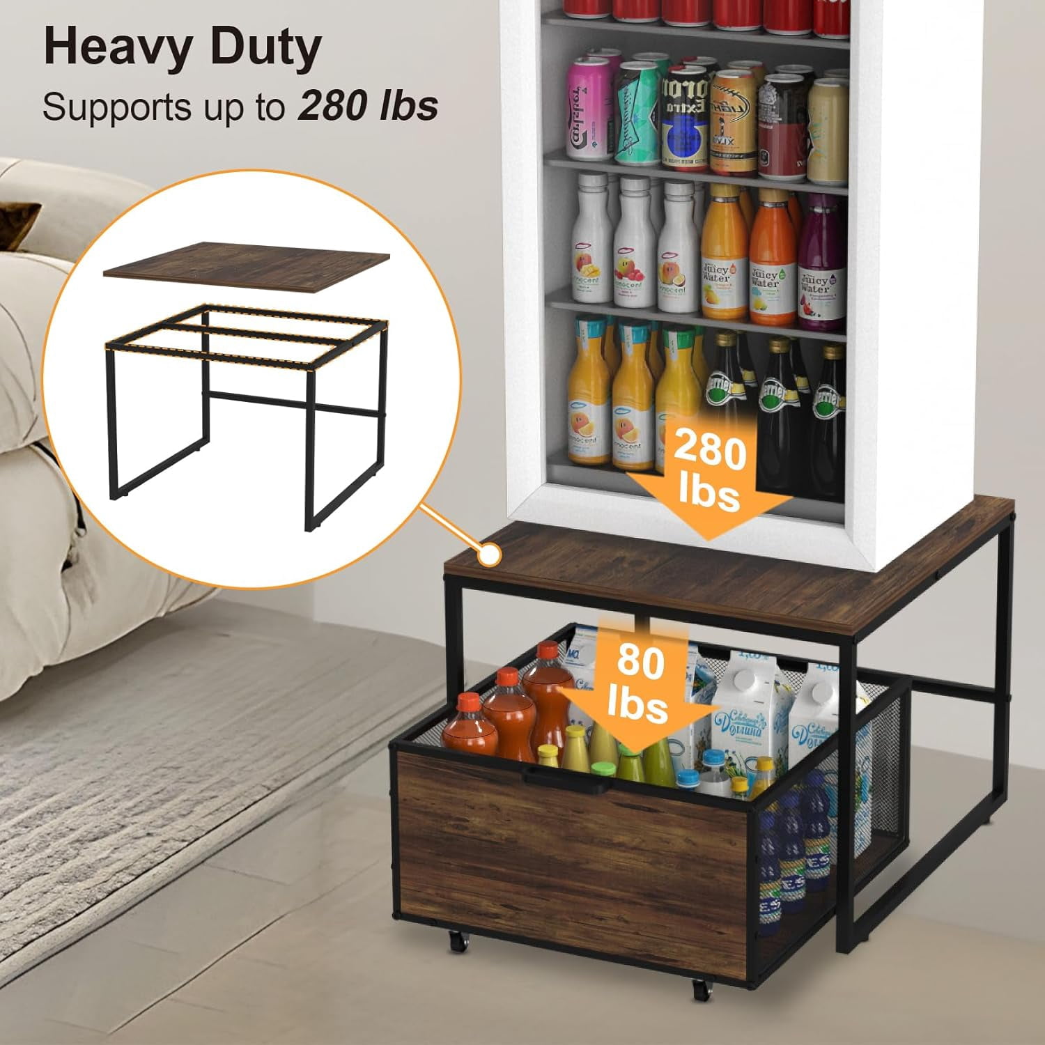 Fridge Stand with Storage, Heavy Duty Mobile Drawer for Dorm, Home, Kitchen, Office