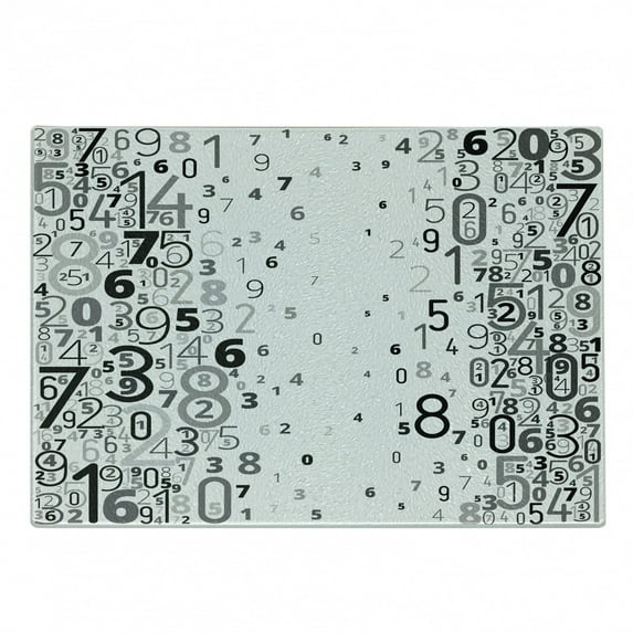 Modern Cutting Board, Vector Design Mathematic Frame Like Numbers in a Row Image Work of Art, Decorative Tempered Glass Cutting and Serving Board, Small Size, Black and White, by Ambesonne