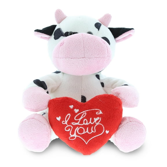 DolliBu I LOVE YOU Plush Cow – Cute Stuffed Farm Animal with Sweet Heart Message for Valentines, Anniversary, Romantic Date, Boyfriend, Girlfriend Gift – 3.5 Inches