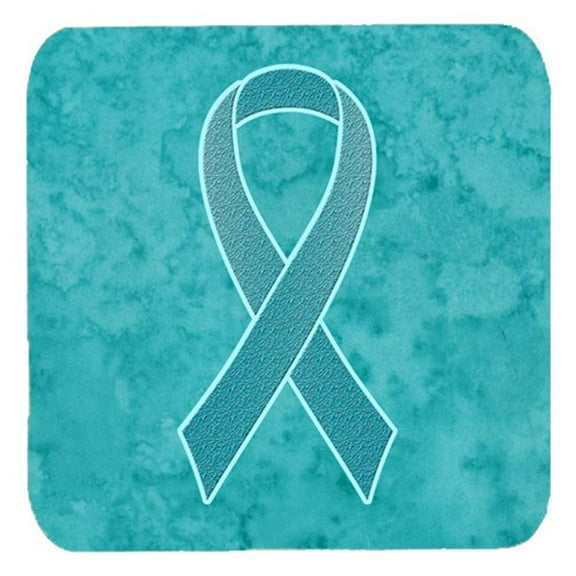 3.5 x 3.5 In. Teal Ribbon for Ovarian Cancer Awareness Foam Coasters, Set of 4