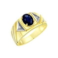 thumbnail image 6 of RYLOS Men's Rings Yellow Gold Plated Silver Rings Classic Designer Style 8X6MM Oval Gemstone & Diamond Ring Sapphire Birthstone Rings For Men Size 10, 6 of 7