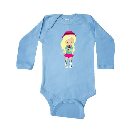 

Inktastic Rock Girl Blonde Hair Band Singer Microphone Gift Baby Girl Long Sleeve Bodysuit