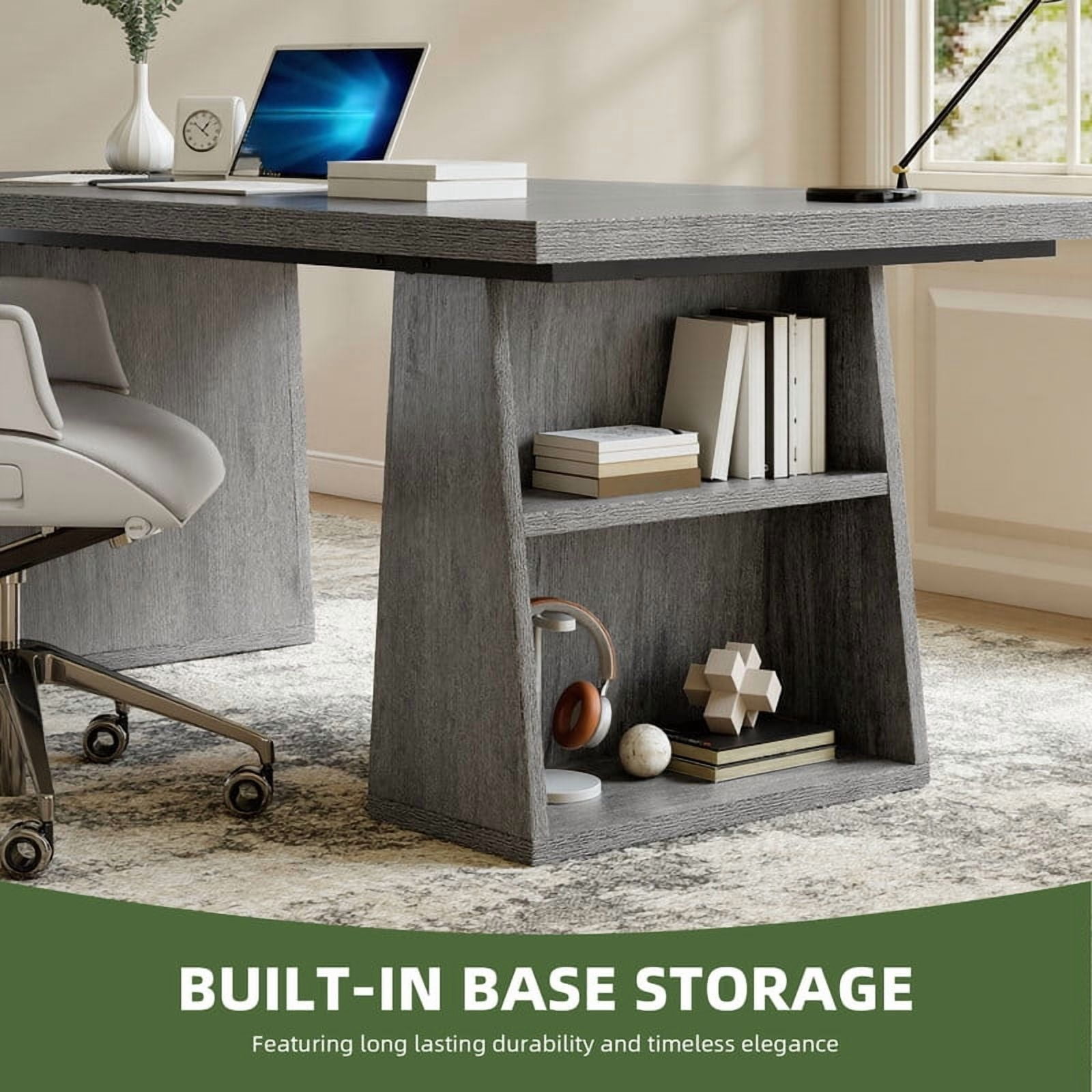 Uforic 63 inches Executive Desk with Double Pedestal and Storage Shelves, Home Office Desk Computer Desk Conference Table, Gray