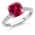 thumbnail image 2 of Gem Stone King 10K White Gold Red Created Ruby and White Lab Grown Diamond Engagement Ring for Women (2.70 Cttw, Cushion 8MM, Gemstone July Birthstone, Size 9), 2 of 4