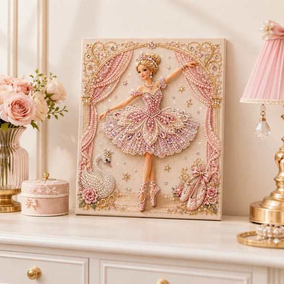 Pearl Diamond Art Decoration, Princess DIY Diamond Painting Kit, 11.8 x 15.7 Inch Pearl Art Craft for Adults and Beginners, Home Wall Decor, Handmade Artwork Display