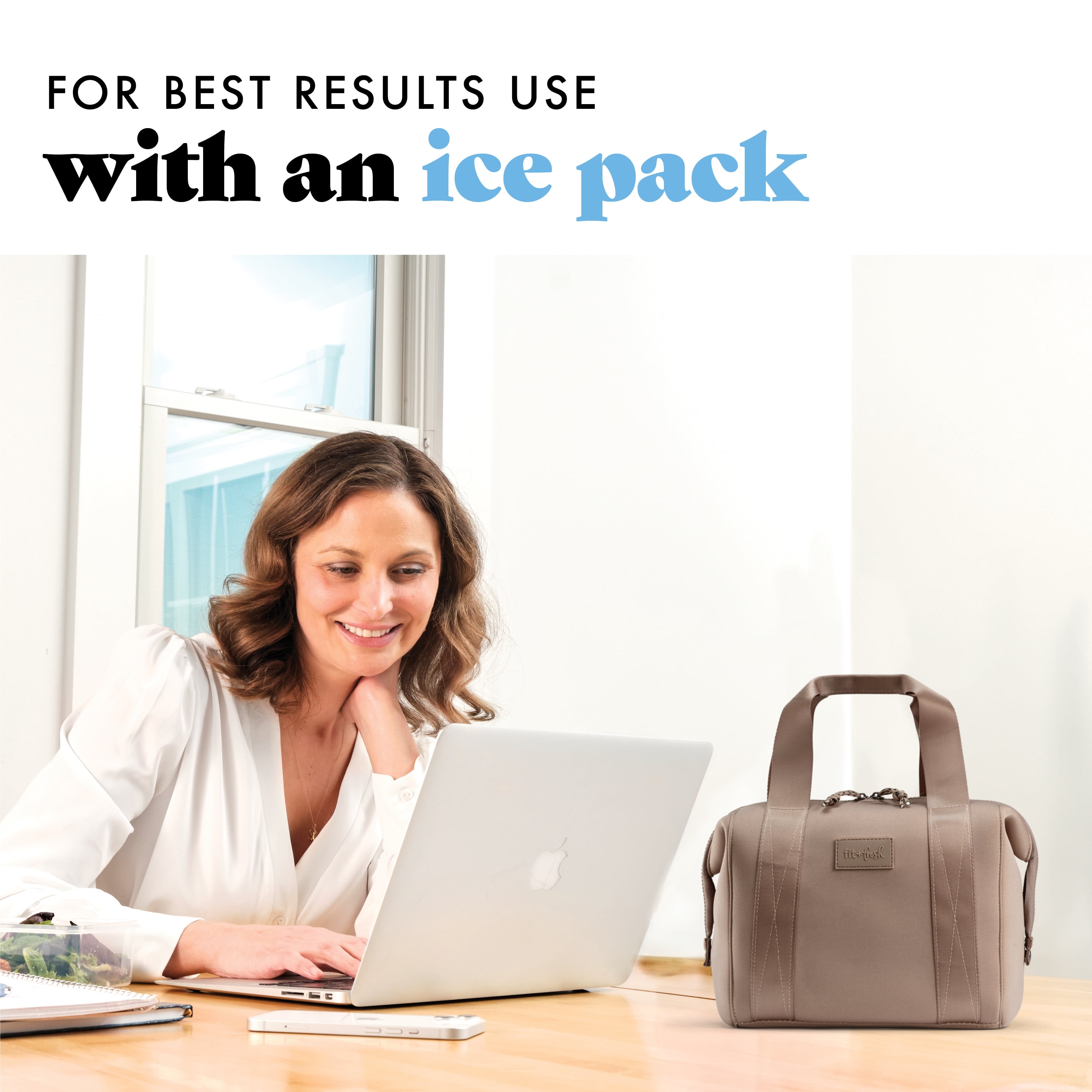 Fit & Fresh 4511CX3480 Remi Women's Lunch Bag, Self Insulating Neoprene Material Lunch Box With Containers & Ice Pack, Taupe