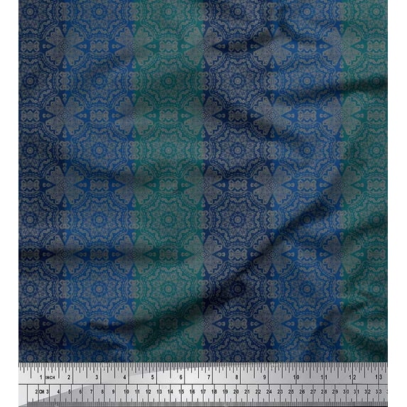 Soimoi Crepe Silk Fabric Stripe & Mandala Kaleidoscope Decor Fabric Printed Yard 42 Inch Wide