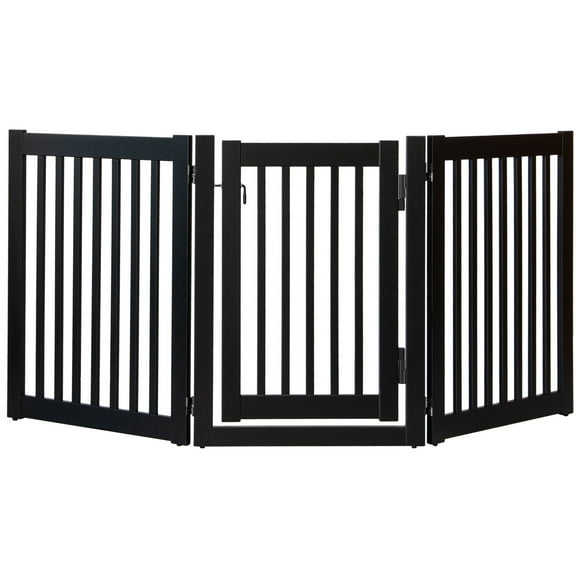 Dynamic Accents Highlander Series Solid Wood Pet Gate - 3 Panel Walk Through - Black-Color:Black,Style:32" High - 3 Panel Walk Through