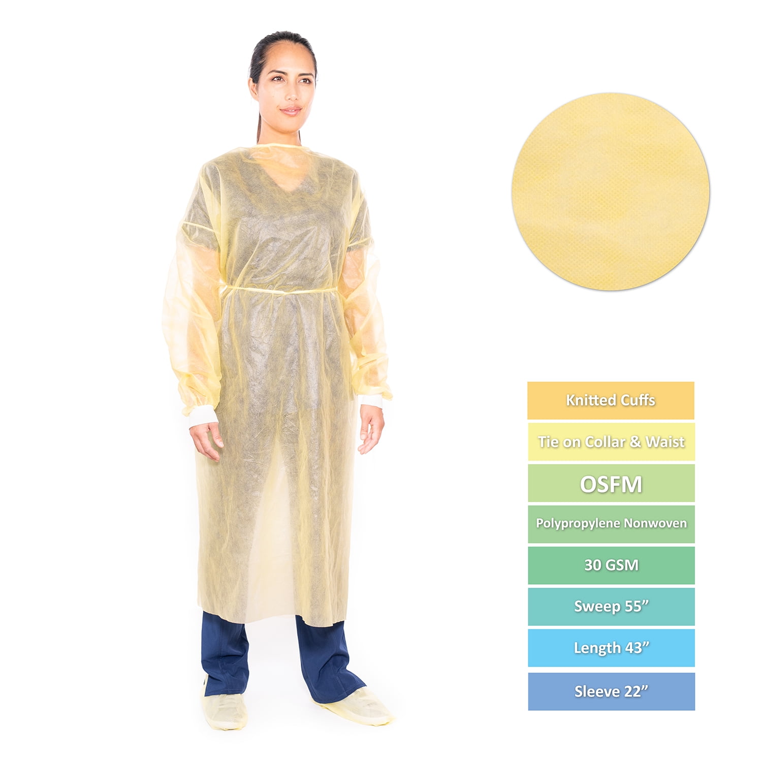 Disposable Isolation Gown Size Universal Qty 50 per Case (Yellow