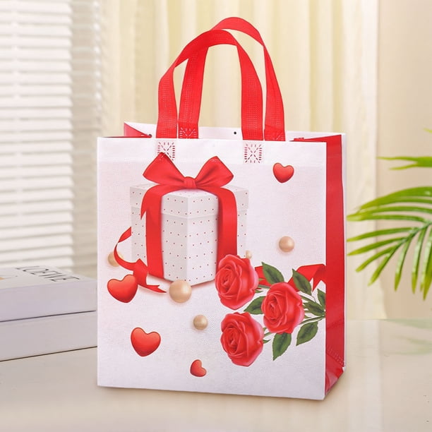 Bolsa de Regalo con Rosas para San Valentín | Bolso de Mano Impermeable de Tela No Tejida | Embalaje de Regalo Romántico y Duradero | Ideal para Regalos de San Valentín | Caja Multiusos para Compras