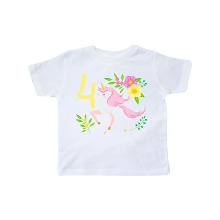 

Inktastic Fourth Birthday Pink Unicorn with Flowers Gift Toddler Boy or Toddler Girl T-Shirt