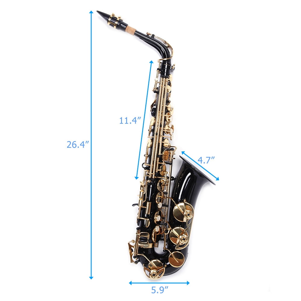 Tcbosik Alto Saxophone, Drop E Brass Sax Kit with Lubricants, Cleaning Cloth, Cleaning Brush, Carrying Case and Strap, Black