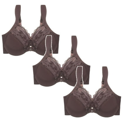 LUOGENLI Women Bras Pack with Wire Women s Comfortable and Sexy Bra with Lace Gathering and Adjustable Wide Shoulder Straps Front Buckle Bra 3Pcs Women s Bras for Older Women Women Bralette Lace M