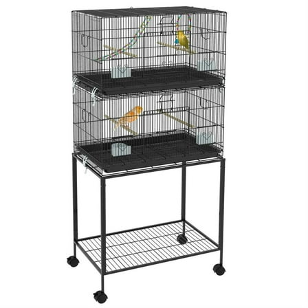 Demi Bonn 64" Height Heavy Duty Travel Bird Cage Carrier with Rolling Stand for Parrots Conures Lovebird Cockatiel Parakeets, Black