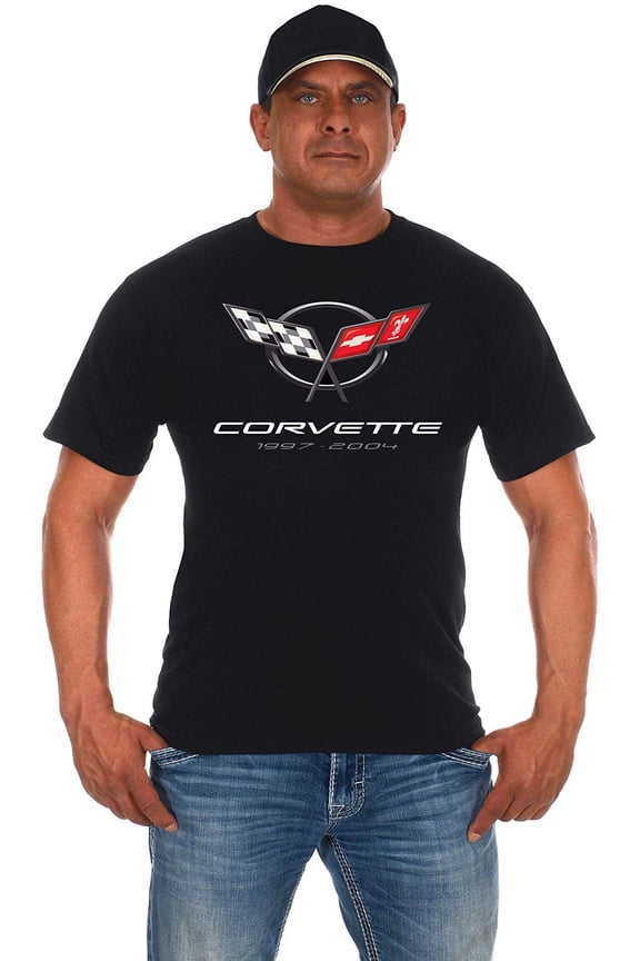 Group Mens Chevy Corvette T-Shirt C5 Series Logo Black Crew Neck Shirt
