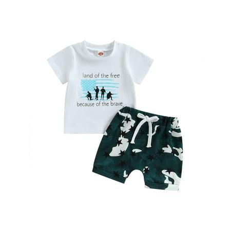 

Arvbitana 0M 6M 12M 18M 24M 3T Infant Baby Boy 4th of July Outfits Short Sleeve Shirts + Camouflage Shorts 2Pcs Independence Day Set