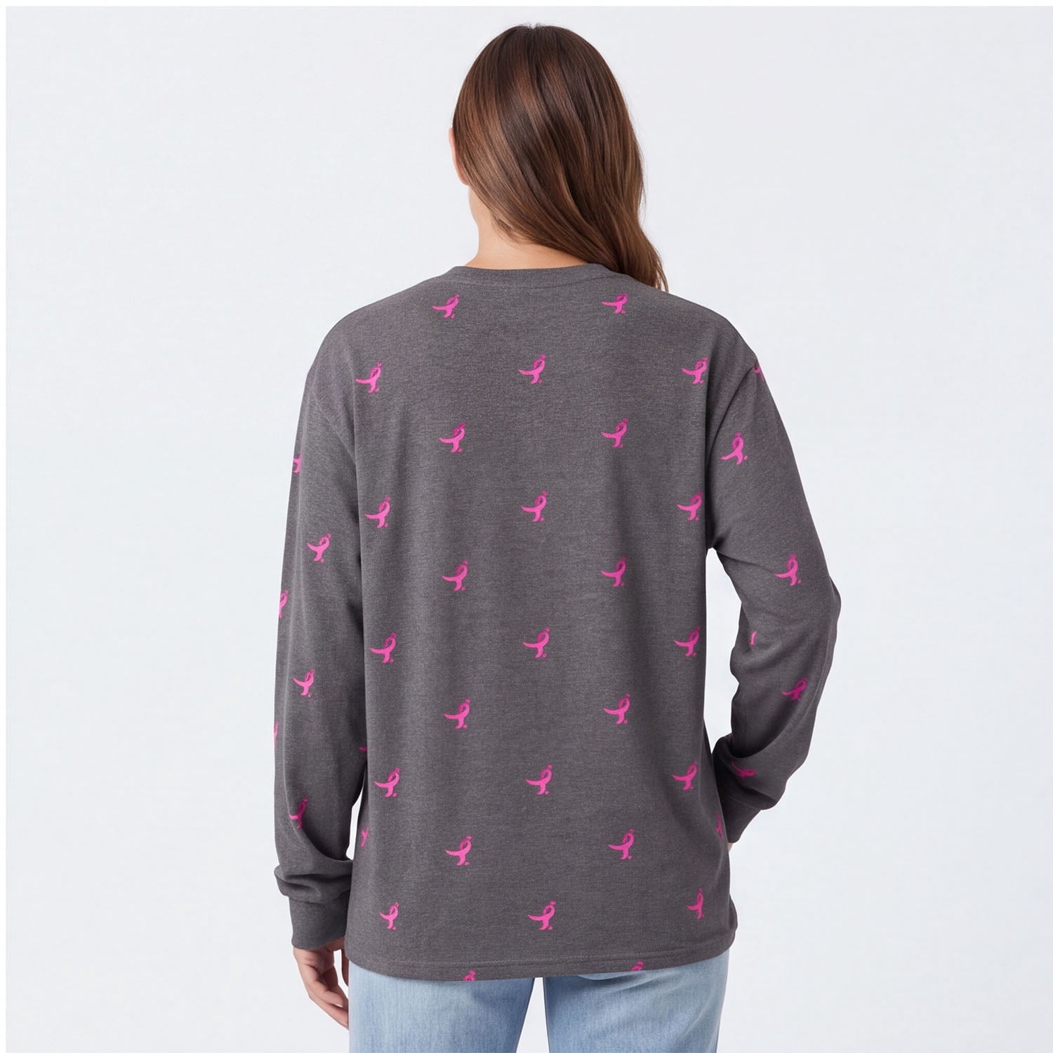 SUSAN G KOMEN MEN'S RIBBON DOTS MENS SGK LONG SLV TEE, BREAST CANCER AWARENESS SHIRT, SIZES XS-3XL
