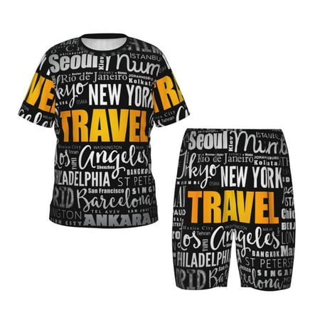 Luyuia Travel Print Girls  2-Piece Tie-Dye Pajama Set  Cute Summer Loungewear with Shirt and Tank Shorts Nightwear-Large