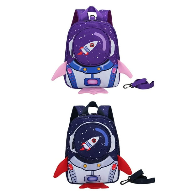 Bolso Mochila escolar de nailon de 2 uds. Mochila cohete 3D de dibujos animados para jardín de infantes (púrpura)