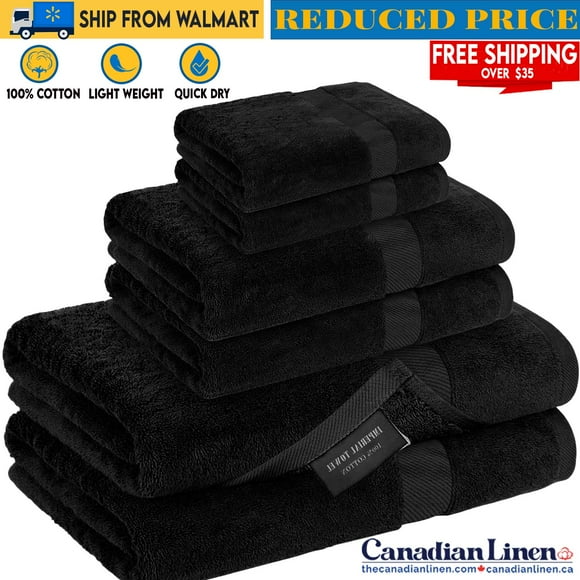 Canadian Linen Imperial Basic Bathroom Towel Set 6 Pieces Lightweight Quick Dry Thin 2 Bath Towels 2 hand Towels and 2 Washcloths 100% Cotton Towels Soft Absorbent Towel for Bathroom 6 Pack Black