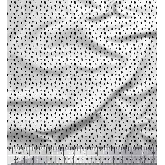 Soimoi Black Cotton Voile Fabric Uneven Dot Brush Stroke Printed Craft Fabric by the Yard 42 Inch Wide