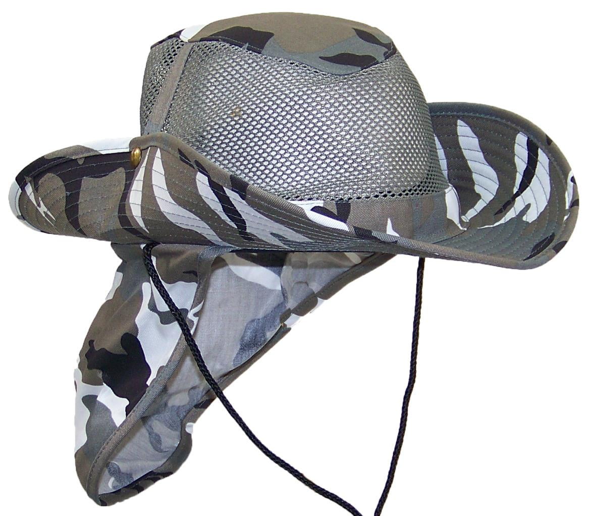 Summer Wide Brim Mesh Safari/Outback Hat W/Neck Flap Navy L 