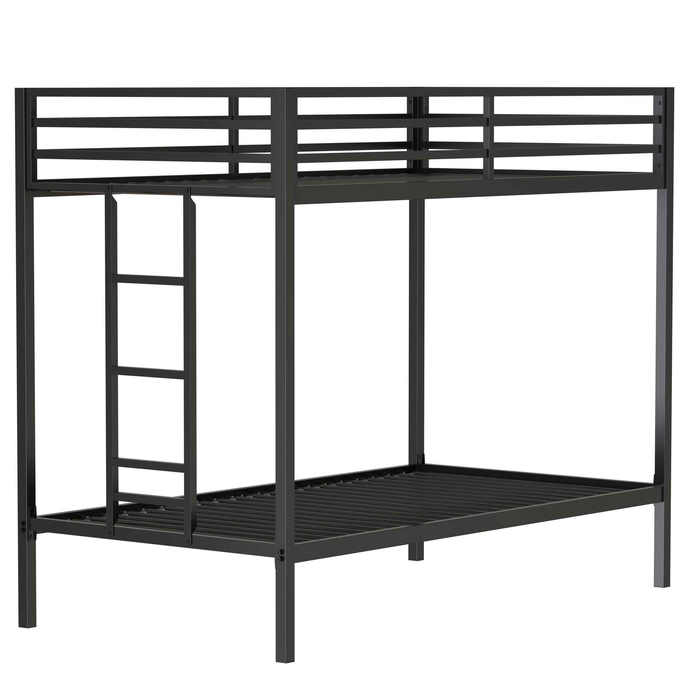 Aukfa Twin over Twin Metal Bunk Bed with Guardrails and Reversible Ladder for Kids, Black