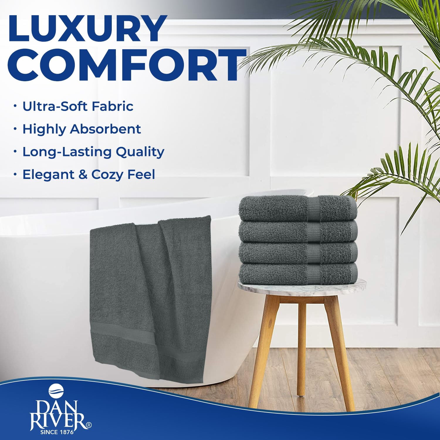Dan River Bath Towel 6 pack 24x48 in Ultra Soft Quick Drying Cotton Towel - Gray