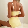 thumbnail image 6 of Minjewel Women's V-Neck Cutout High Waisted Bikini Two Piece Swimsuit,Textured Pleated Fabric with High Waist Bottoms,Sexy Beach Swimwear,Yellow,2XL, 6 of 6