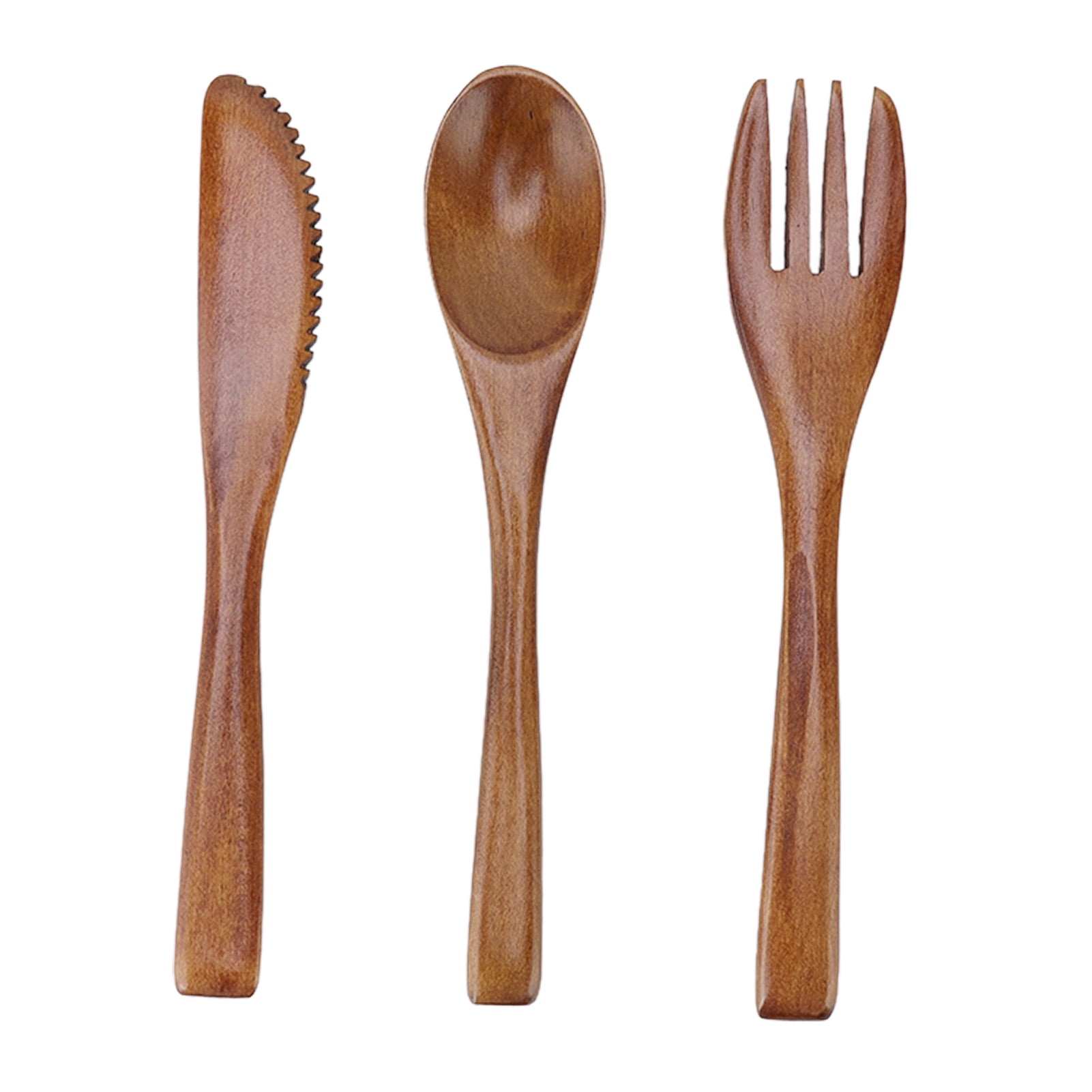 Wooden Knife Fork Spoon Set, 3 Pcs High Hardness Smoothly Wooden Spoon Fork Knife Cutlery For