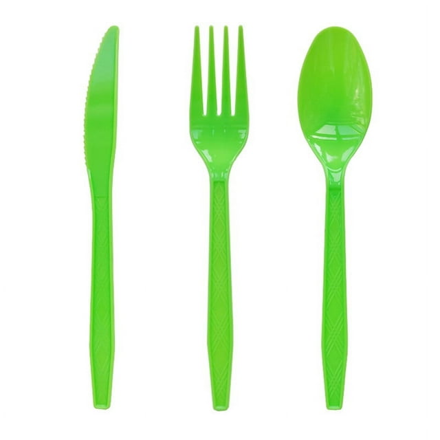 Nvzi 60 Pieces Disposable Cutlery Set Plastic Duty Utensil Sets 20 Forks 20 Knives 20 Spoons for Home Office School Party Picnics Restaurant Outdoor Events (Light Green)