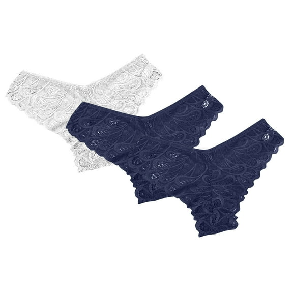 uublik Value 3-Pack, Lace Cheeky Panties for Women High Waist Breathable Briefs Soft Underpants Ladies Stretch Panties Lace Underwear for Women Dark Blue