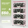 thumbnail image 4 of 2 PACKS 5 Tier Folding Shelves, 28"Lx13"Dx63"H Storage Shelves with Wheels, Freestanding Wire Foldable Kitchen Rack, No Assembly Rolling Rack for Garage Basement Pantry(Pink), 4 of 8